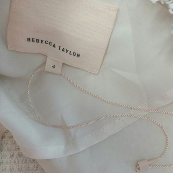 Rebecca Taylor SZ 4 Tweed Open Front Blazer Cream With Fringe Woven Silver NWOT - Picture 6 of 7